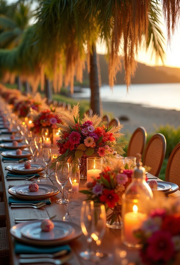 19 Vibrant Tropical Wedding Reception Theme Ideas for a Lush Island Celebration 13 tropical boho pampas decor