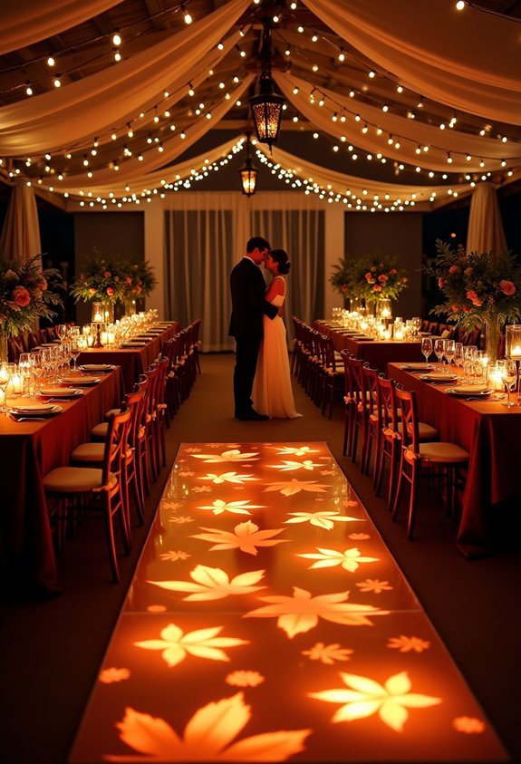 17 Cozy Fall Wedding Reception Ideas With Rich Colors and Autumn Magic 17 warm autumn dance floor glow