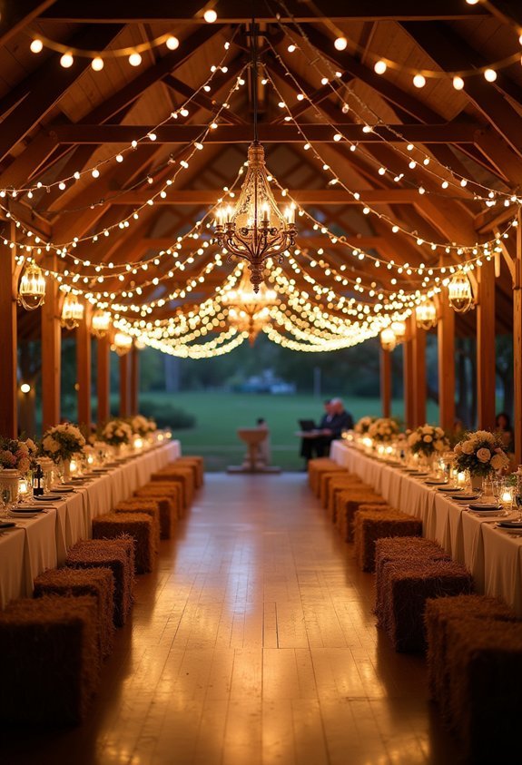 19 Charming Barn Wedding Reception Ideas That Turn a Venue Into a Dream 3 warm twinkling string light glow